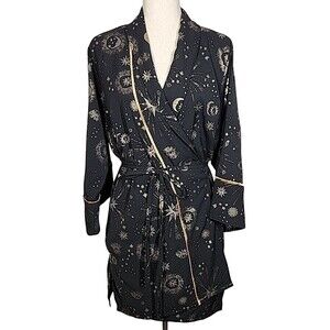 Jennafer Grace Limited Handmade Black Gold Celestial Kimono Robe Sz Medium